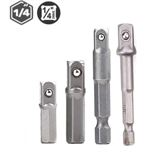 1pc 4pcs 1/4" Drill Socket Adapter For Impact Driver Hex Shank To Square Socket Extension Electric Screwdriver Tools 25mm 30mm