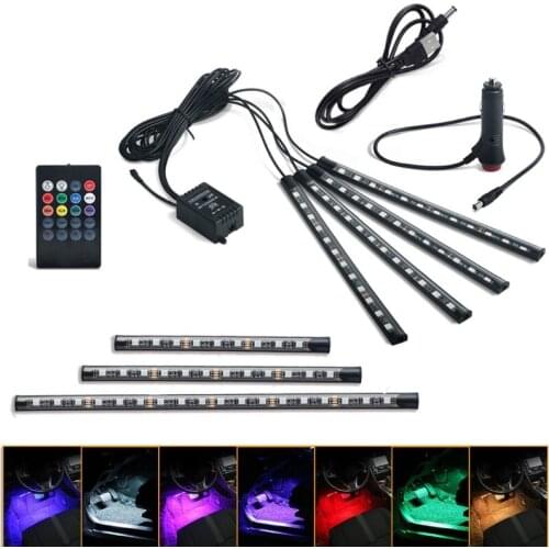 Car RGB 36/48/72 LED Strip Light Styling Decorative Atmosphere Lamp Car Interior Light With Sound Active Function and Remote 12V