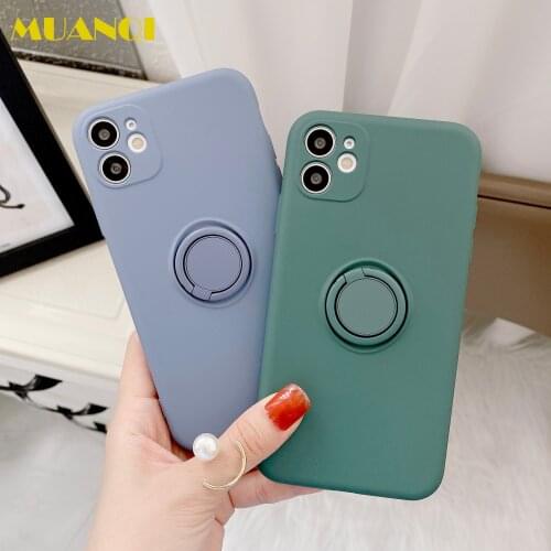 Luxury Shockproof Soft Liquid Silicone Case For iPhone 12 11 Pro Max Mini Xs X XR 7 8 6 6S Plus SE 2020 Stand Ring Holder Cover