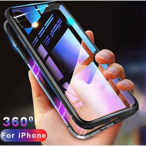 Fashion 360 Magnetic Adsorption Metal Shockproof Tempered Glass Case For iPhone 6 6S 7 8 Plus X XR XS Max Magnet Cover