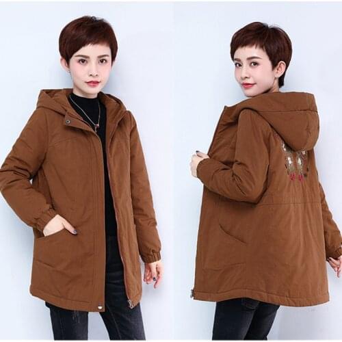 Middle-aged Winter Plus Size 4XL Cotton Coat Womens Clothing 2021 Korean Long Hooded Warm Coat Loose Embroidery Cotton Jacket