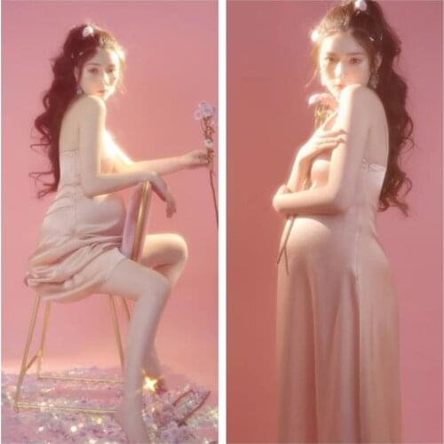 Dvotinst Women Photography Props Maternity Dresses Sleeveless Thin Strap Pregnancy Elegant Dress Studio Photoshoot Photo Clothes