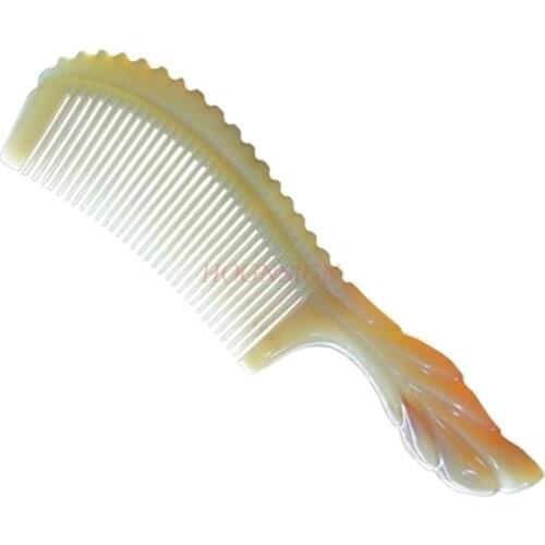 Authentic natural yak horn comb household men and women anti-hair loss static large head meridian massage lettering wooden comb