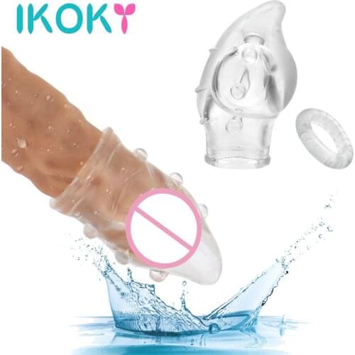 IKOKY 2 Piece/set Penis Extension Sleeve Penis Ring Penis Extender Sleeve Set G Point Stimulate Foreskin Correction
