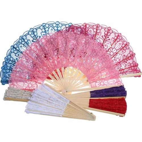 Chinese Style Women Handheld Folding Hollow Lace Fabric Bamboo Fan Photo Prop Decoration Crafts Gifts For Friends