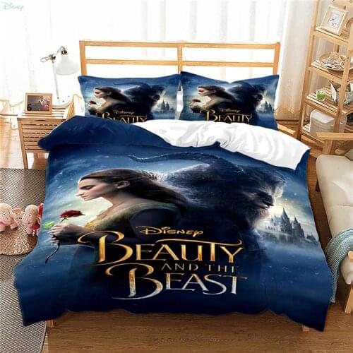New Disney Beauty and The Beast Pattern Bedding Set Comforter Cover Set with Pillowcases Digital Printing Duvet Cover Set 2/3pcs
