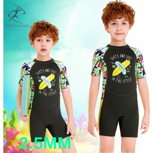 2.5mm Boy Short-sleeved Diving Suit Thickened Warm Sunscreen Jellyfish Swimsuit Snorkeling Surfing Wetsuit