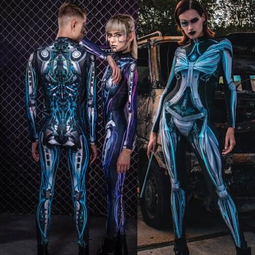 Halloween Robot Costume Cosplay Sexy Warrior Tights Jumpsuit for Women Steampunk Skeleton Cosplay Zentai Bodysuit Clothes C66C64