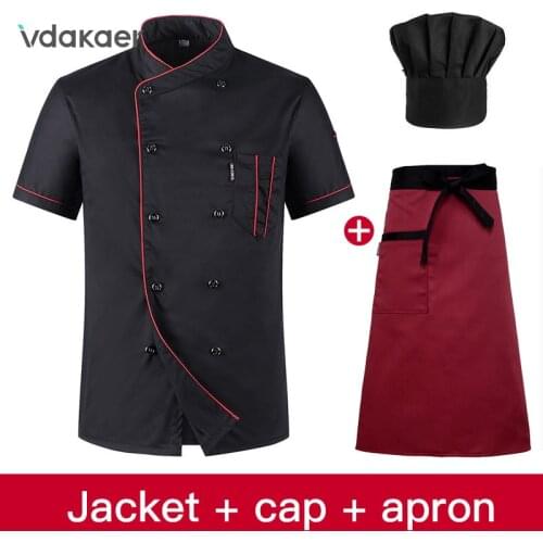 Vdakaer chef coat Shirt Breathable Cotton Jacket+cap+apron works clothes for men Unisex chef jackets restaurant Hotel uniform