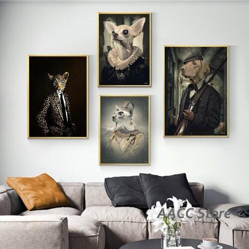 Leopards Dog Canvas Painting Wall Art Posters And Prints Funny Animals Get Clothes for Scandinavian Cuadros Room Home Decoration