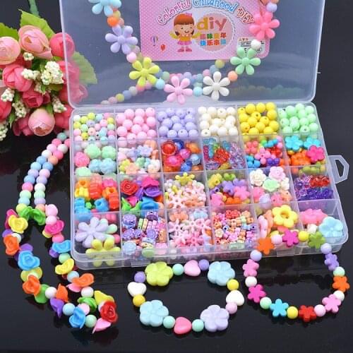 DIY Educational Toys Beaded Set 24 Plaid Plastic Box Handmade Jewelry Beaded Necklace Bracelet Making Childrens Educational Toy