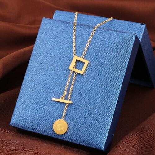 New Trendy Titanium Steel Necklace For Women Good Luck Vintage Geometric Y Necklace Female Minimalist Jewelry Accessories Gift