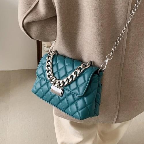 New High Quality PU Leather Handbag Designer Top-Handle Bag Lady Thick Metal Chain Diamond Luxury Handbags