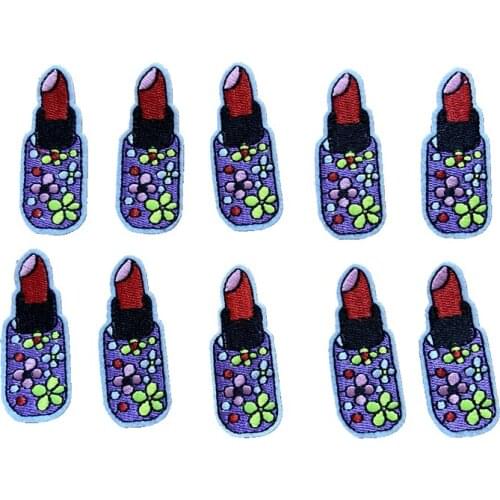 New Arrival Flower Lipstick Embroidered Patches Iron on Floral Lipsticks Embroidery Appliques for Clothes Jeans 10pcs/lot
