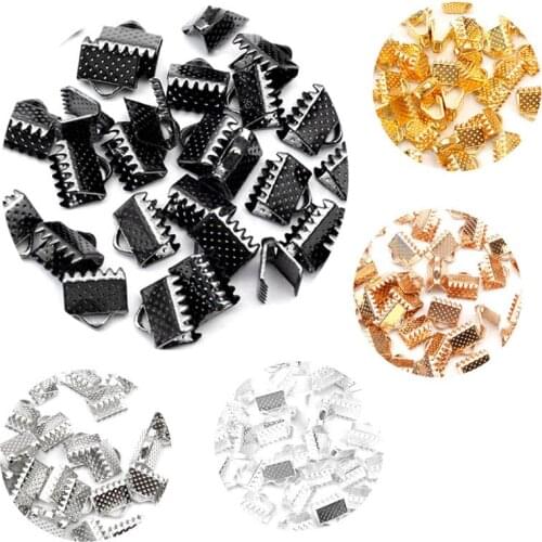 50-100pcs 8-16mm Textured End Caps Crimp Beads Cord Flat Cover Clasps Clip Foldover Fit Jewelry Necklace Connectors Findings DIY