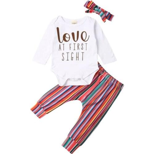 Toddler Girl Clothes 3PCS Newborn Baby Girl Casual Clothes Long Sleeve Letter Print Bodysuit+Pants+Headband Outfits