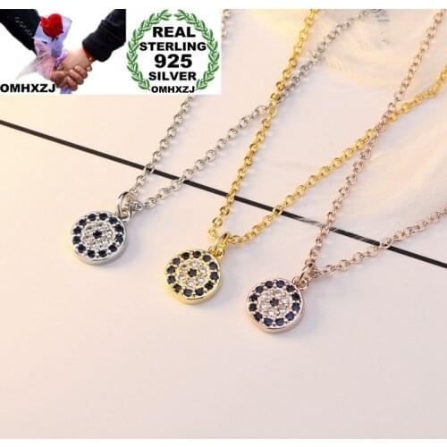 OMHXZJ Wholesale European Fashion Woman Girl Party Wedding Gift Devil Eye AAA Zircon 925 Sterling Silver Pendant Necklace NA109