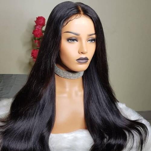 Black Color Glueless Straight 13x3 Lace Front Wigs with Baby Hair Synthetic Heat Resistant Fiber Hair Lace Wigs Natural Hairline