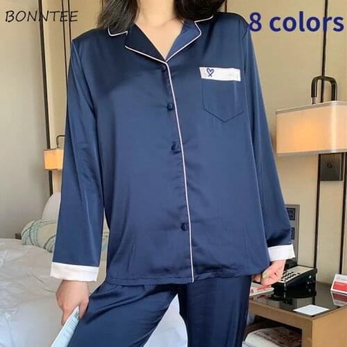 Pajama Sets Women Summer 8 Colors Turn Down Collar Solid Simple All-match Comfortable Leisure Cute Fashion Korean Style Girl New
