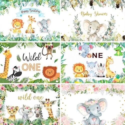 Safari Jungle Birthday Party Background Newborn Baby Birthday Photo Backdrop Wind One Happy Birthday Kids Baby Shower Backdrops