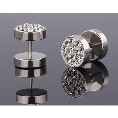 1Pair Fashion Punk Wind Full Stud Earrings Titanium Steel Bar Street Hipster Dumbbell Stainless Steel Earrings Earrings