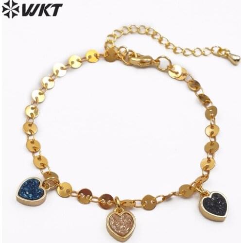 WKT WT-B445 New fashion cute sweet bracelet heart-shaped round drop-shaped quartz bracelet with gold chain girl gift jewelry