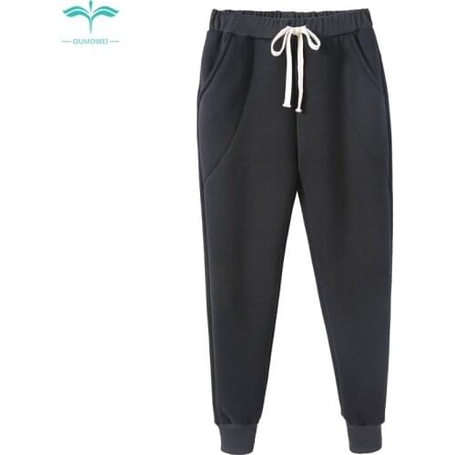 OUMOWEI Womens Pants 2018 New Loose Sweatpants Solid Color Beam Foot Harem Pants Autumn Casual Trousers M To 6XL Size