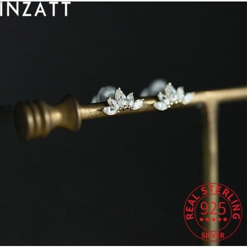 INZATT Real 925 Sterling Silver Sector Zircon Stud Earrings For Fashion Women Party Punk Fine Jewelry Minimalist Accessories