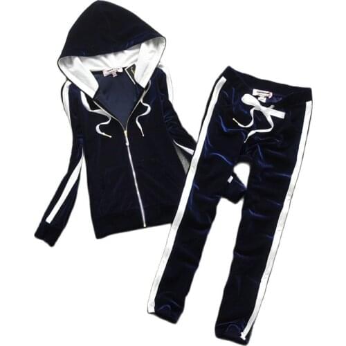 2021Spring / Fall Womens Velvet fabric Tracksuits Velour suit women Track suit Hoodies and Pants black
