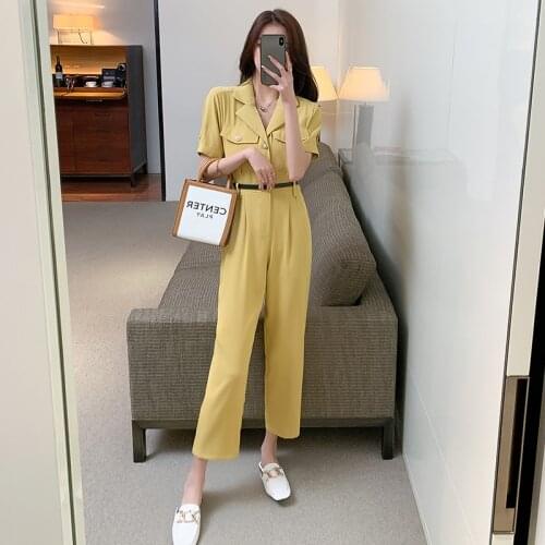 Summer New Suit Collar One Piece Pants Temperament Fashion Jumpsuit Office Lady Salopette Enteritos Largos De Mujer Elegantes
