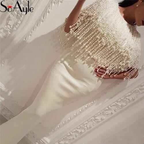 SoAyle Evening Dresses 2019 Beading Tassels Pearls Sheath Long Dresses Evening Robe De Soiree Arabia Fashion Vestido Noche