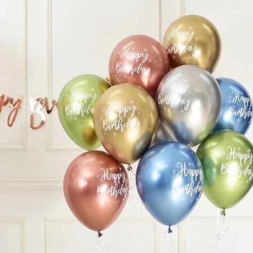 10pcs 12inch Chrome Metallic Latex Balloon Printed Happy Birthday Metallic Globos Inflatable Balloon Birthday Party Decorations