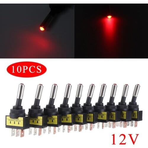 10pcs 3Pin Rocker Toggle Switch LED Light DC 12V 20A Round On/Off SPST Switch for Car Boat Motorcycles Accessories