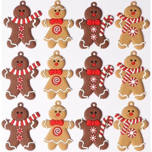 12Pcs Gingerbread Man Christmas Tree Hanging Pendant Xmas Tree Decor Craft Ornament Chri Decorations for Home New Year 2021
