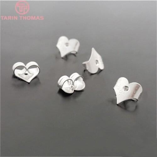 30PCS 7*6.5MM Silver color plated Brass Heart shape Stud earring stopper Diy Handmade Jewelry Findings Accessories