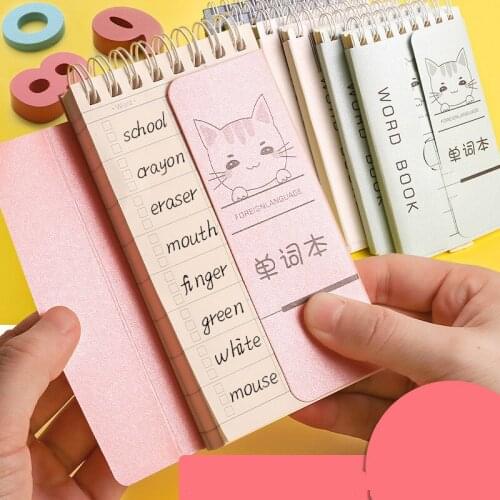 4 Pcs Creative Stationery Notepad English Word Coil Book Cartoon Cat Vocabulary Travel Diary Notebook Hand Memo Book