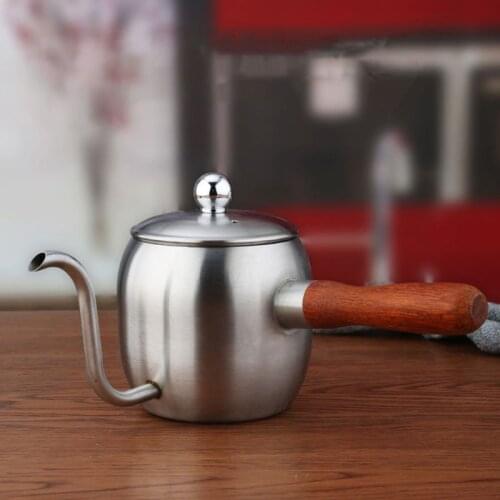 500ml Stainless Steel Mini Drip Coffee Pot Japanese Kettle with Wood Handle Kitchen Cafe Bar Tool