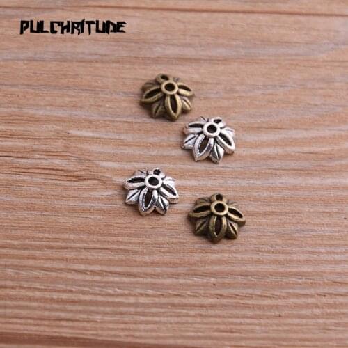 60pcs 4*11*11mm Two Color Bead Caps Charm Hollow MINI Flower Pendants Jewelry Accessories DIY Receptacle Charms