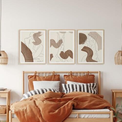 Abstract Geometric Terracota Line Nude Body Canvas Painting Wall Art Pictures Posters Print Interior Living Room Home Decor