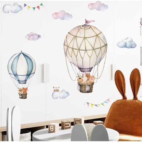 Watercolor Clouds Cartoon Animal Hot Air Balloon Decoration Wall Stickers Creative Pattern Wall Stickers Childrens Room