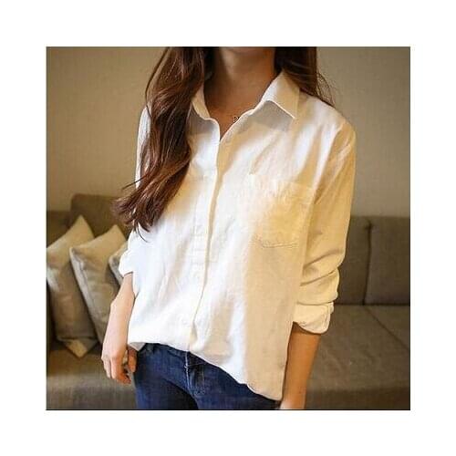 Blusas Femininas New Spring Plus Size Korean Women Fashion Long-sleeved Lapel Cotton Linen Shirt Blouse Women Blouses