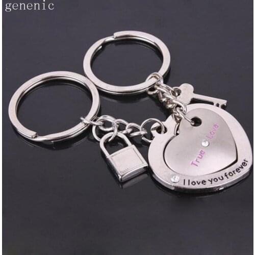 2Pcs Novelty Chaveiro Fashion Love Heart Keyring Couple Keychain Key Ring Keyfob Llaveros Casual Trinket Jewelry Lover Gift