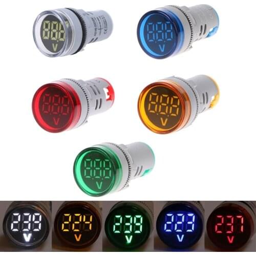AC 60-500V 22mm Digital Voltmeter Voltage Gauge Monitor Indicator Signal Lights