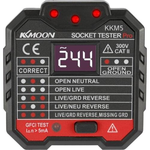 KKmoon KKM5 Digital Display Socket Detector Portable Circuit Polarity Voltage Tester Wall Plug Breaker Finder RCD Test