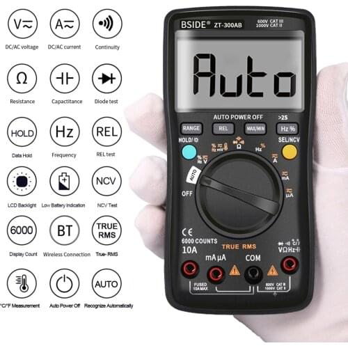 BSIDE Auto/Manual Range Digital Universal Multimeter 6000 Counts LCD True RMS Smart Voltage Current Frequency Temperature Meter