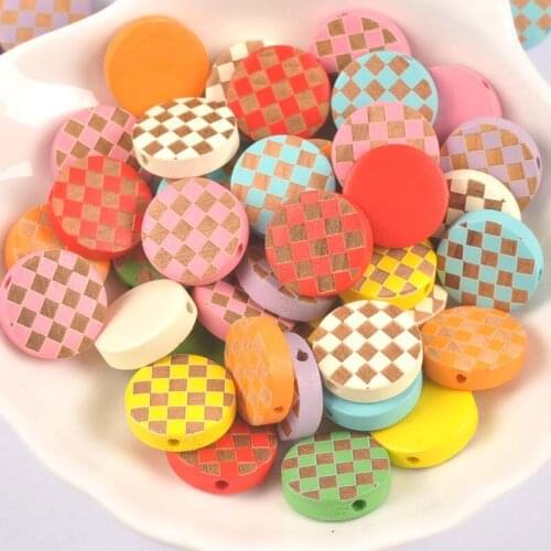 20pcs Mixed color Checkerboard pattern Wooden Spacer Beads For DIY Jewelry making For Pacifier Clip Accessories MT2239