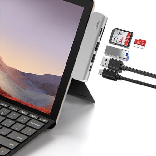 AJIUYU USB C Hub to Multi USB 3.0 Dock HDMI Adapter TF SD Card Reader PD Charge For Microsoft Surface Pro X 7 6 5 4 Type-c Ports