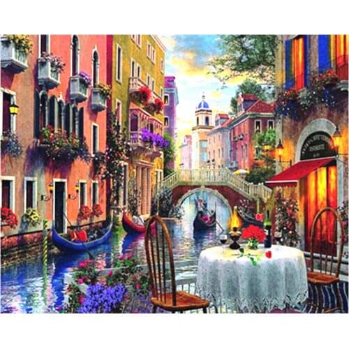 Painting By Number 40X50 50x65CM Romantic water city Landscape Wall Art Gift DIY Pictures By Numbers Canvas Kits Home Decoration