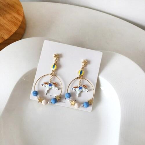 Circle Colorful Beads Cute Clip on Earrings for Girls Unicorn Beautiful Dream Aesthetic Earrings