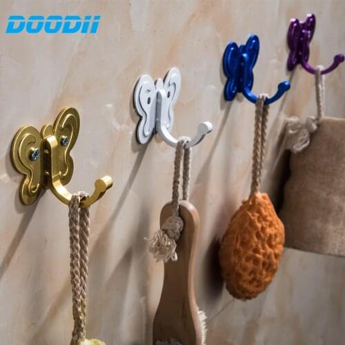 DooDii 4pcs/set 4 colors Anodized Aluminum Wall Hook Coat Bag Hat Hanger Robe Hooks Wall Hanging Hooks Home Bathroom Wall Holder